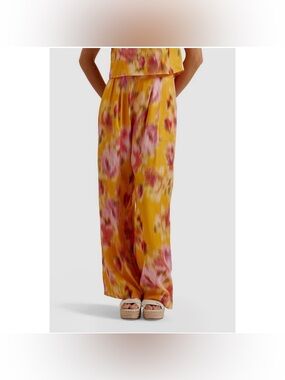 TED BAKER NWT Hitako Pants Womens Orange Floral High Rise Wide Leg Pleated $245